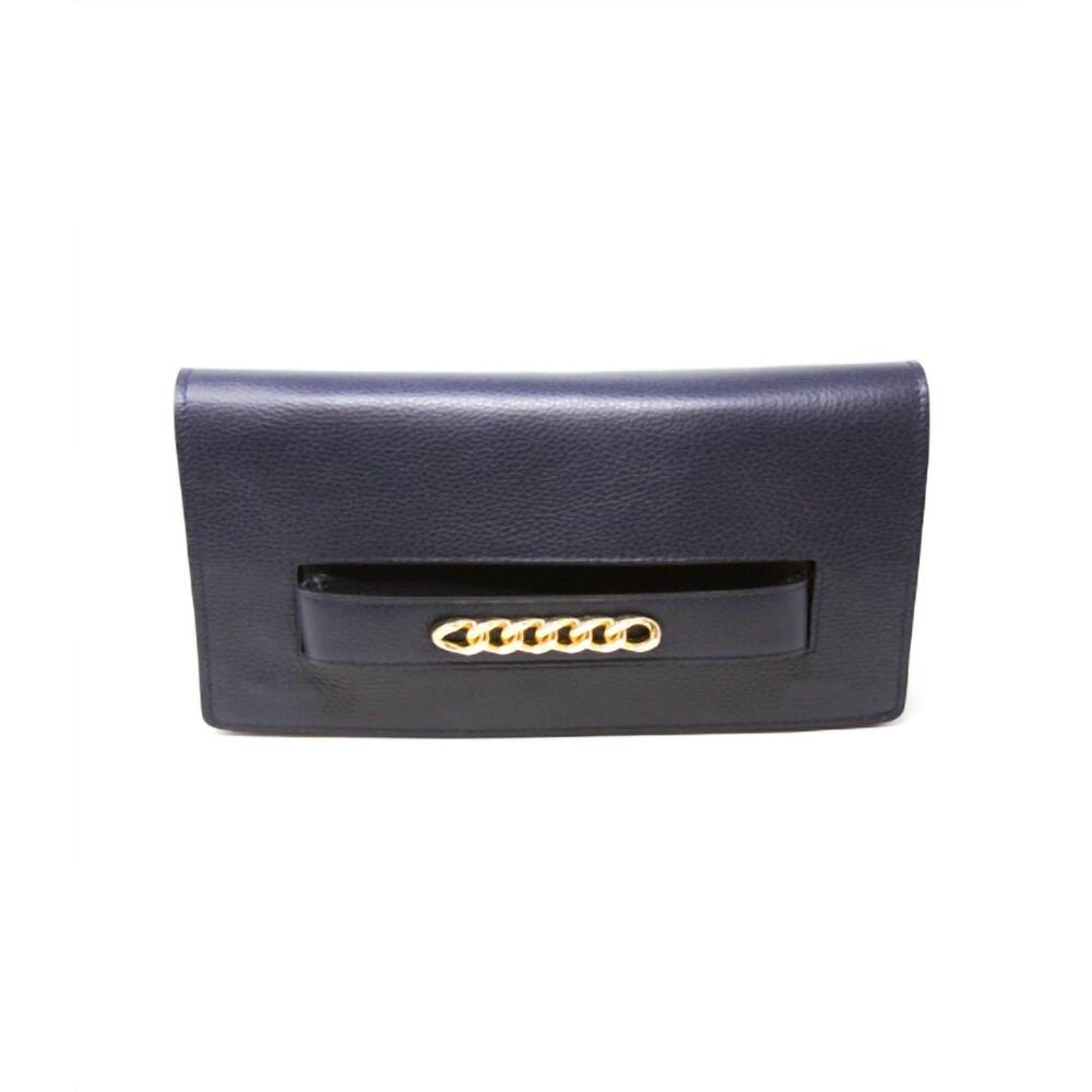 NEW GERMAN FUENTES women's leather handstrap clutch in navy